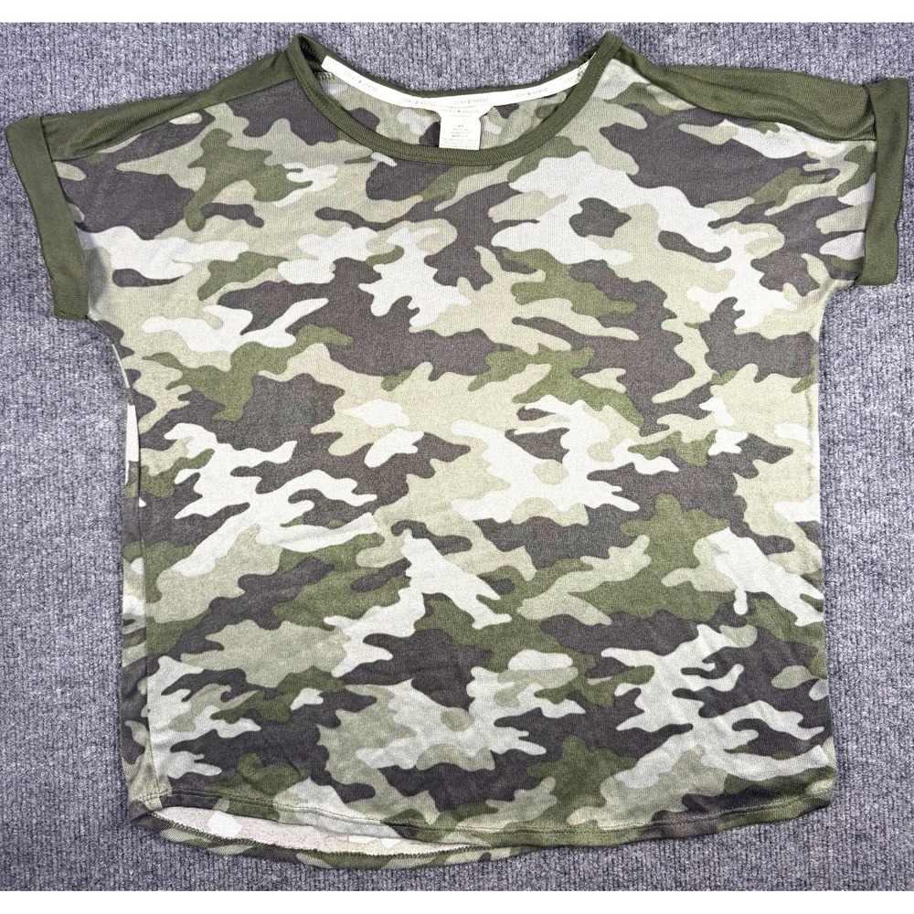 Lucky Brand Camo Crew Neck Short Sleeve T-Shirt Women's Size M Green Gray